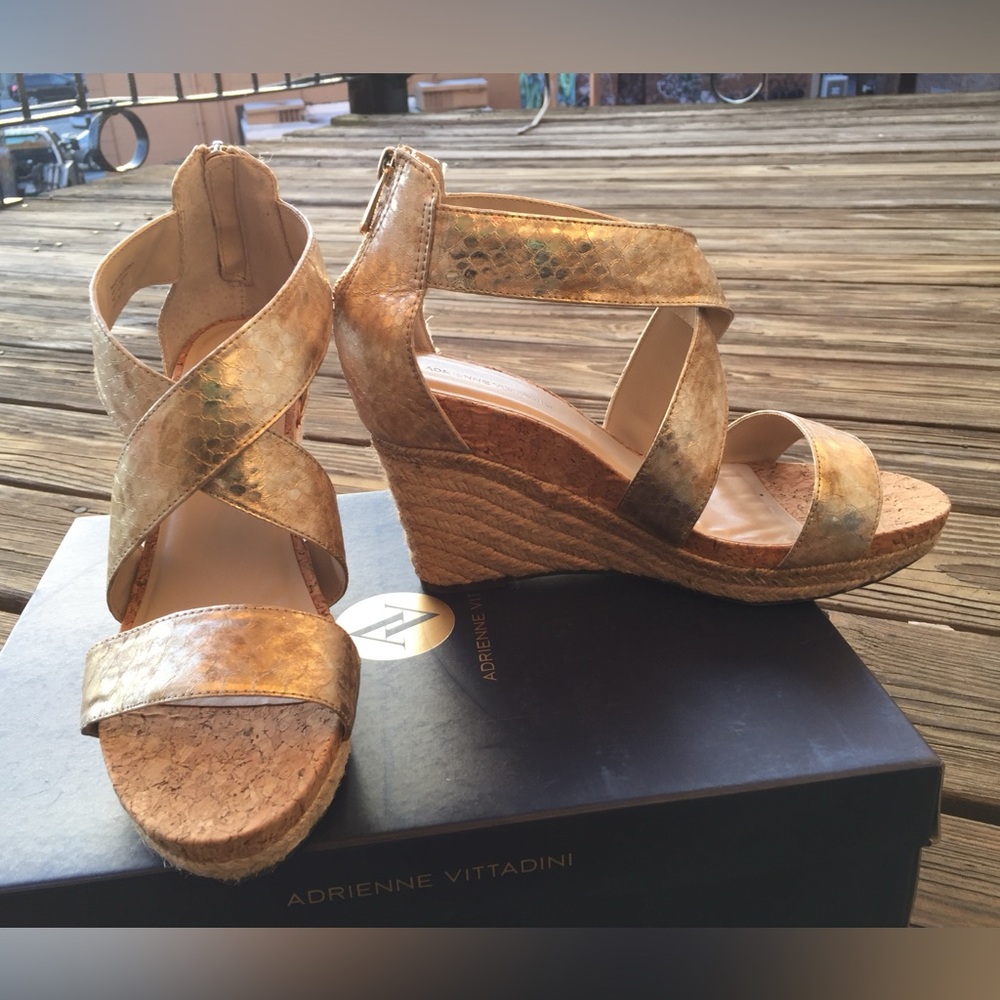 Adrienne Vittadini Gold Wedges with Cork Heel